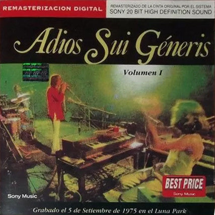 Sui Generis – Adios Sui Géneris, Volumen I - CD ARGENTINO DE EPOCA