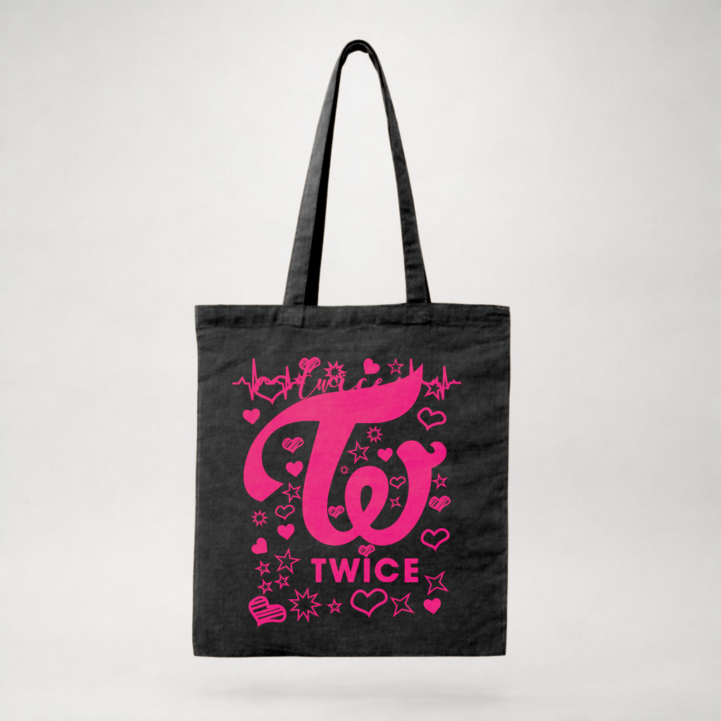 Twice Logo Rosa - Totebag Negra