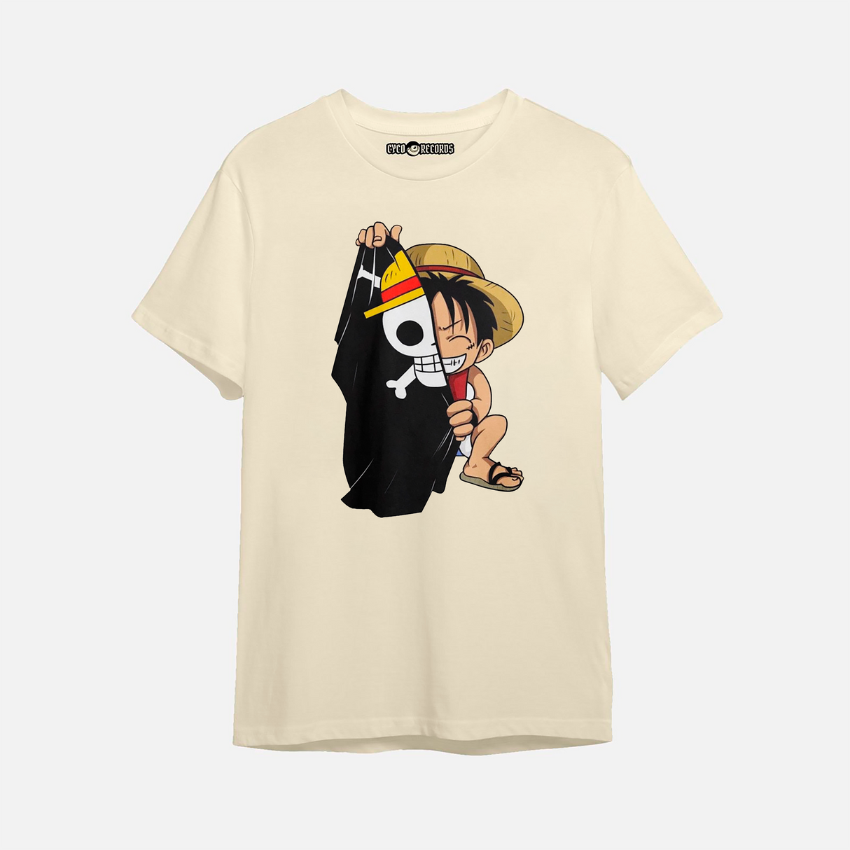 One Piece - Luffy Chibi - Bandera - Polera Beige