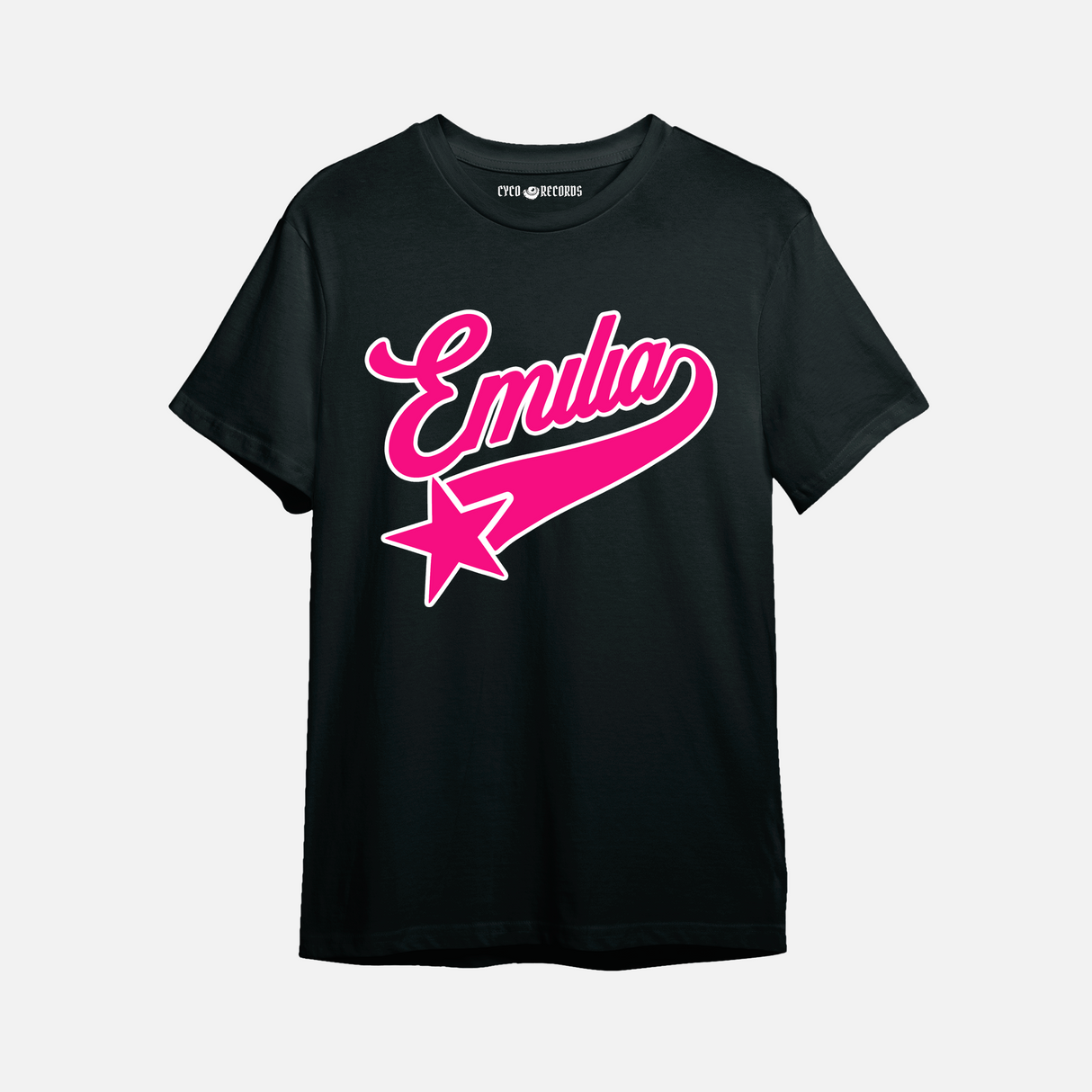 Emilia Mernes - Logo rosa - Polera negra